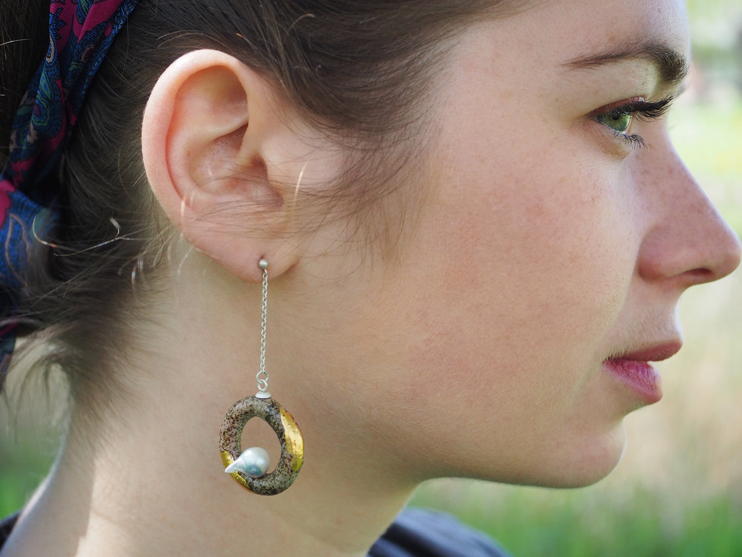 Acoya Baroque Pearl Loop Clay Earrrings