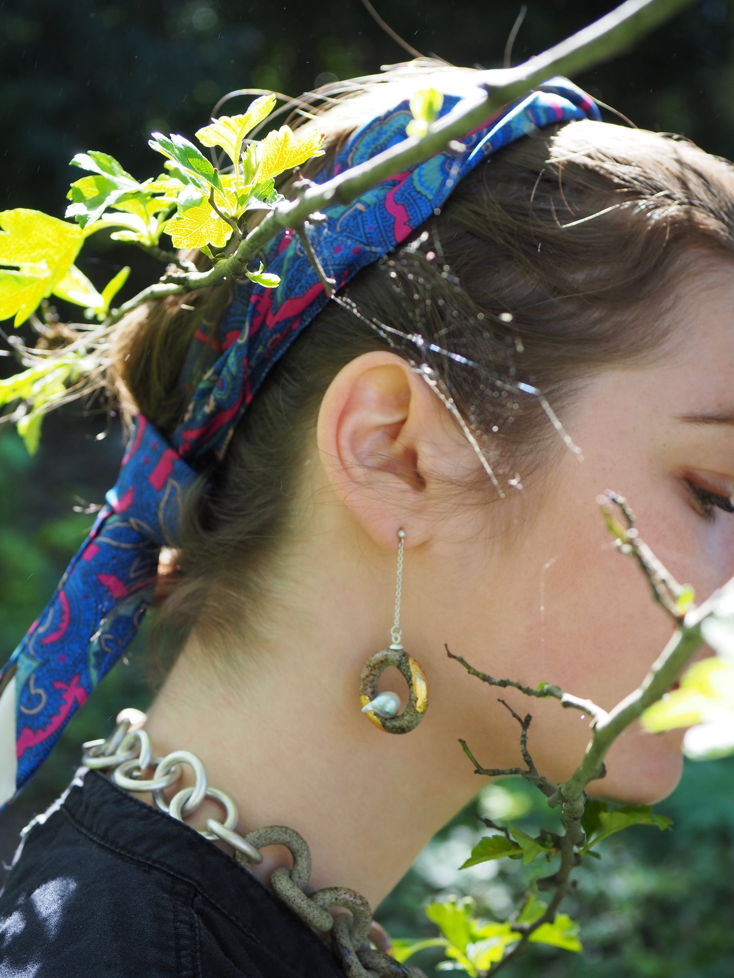 Acoya Baroque Pearl Loop Clay Earrrings