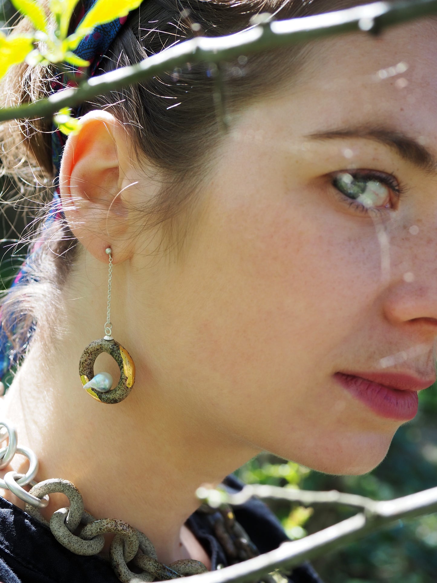 Acoya Baroque Pearl Loop Clay Earrrings