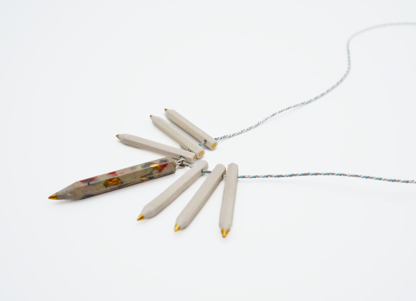 Enpitsu Pencil Gold plated Porcelain Clay Japanese Kimono Yarn Necklace