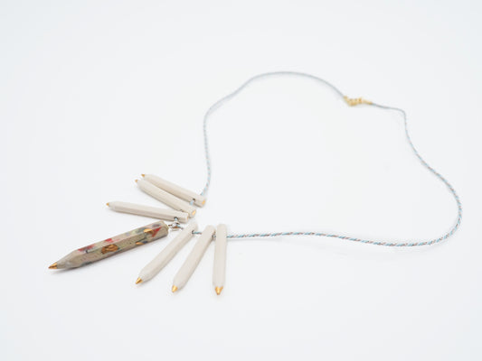 Enpitsu Pencil Gold plated Porcelain Clay Japanese Kimono Yarn Necklace