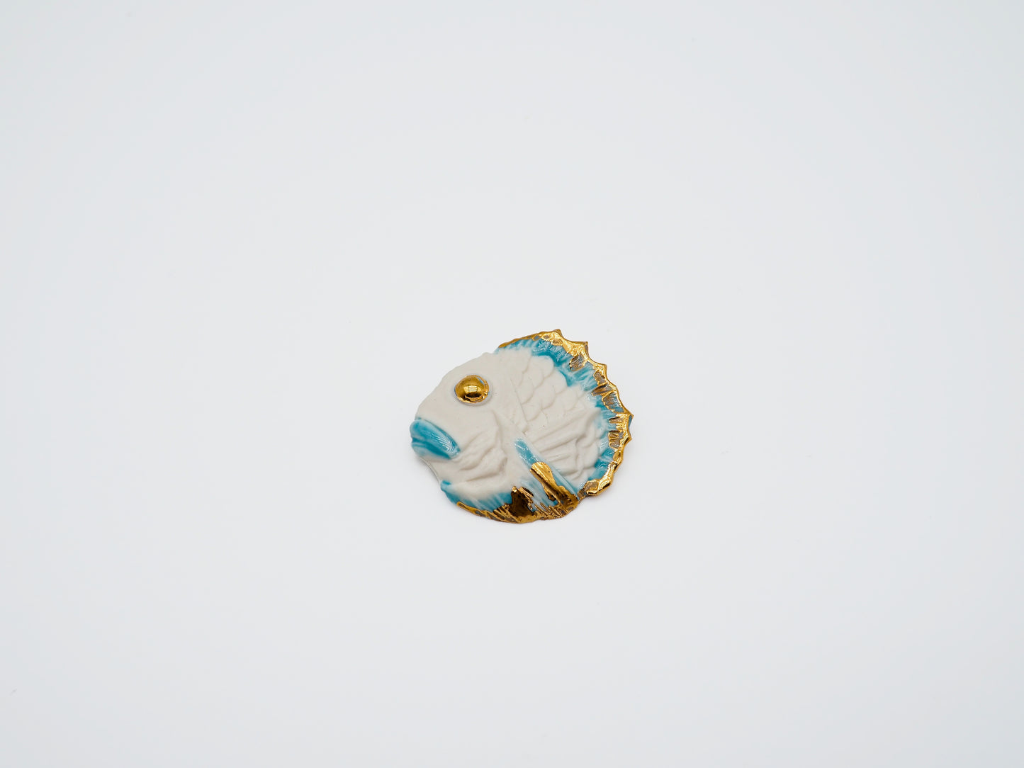Happy Fish Real Gold Plated Porcelain Brooch