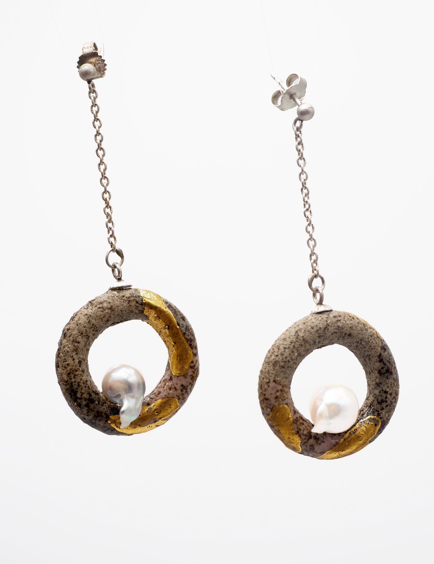 Acoya Baroque Pearl Loop Clay Earrrings