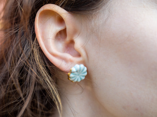 Flower Hana Gold plated Porcelain Earrrings