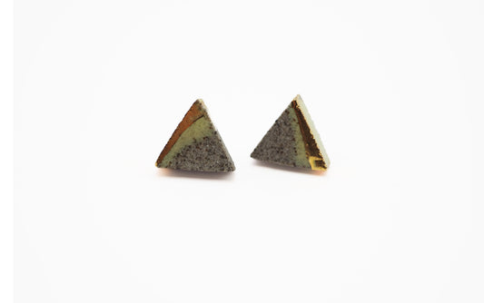 Sankaku Triangle Gold plated  Grey Clay Earrings