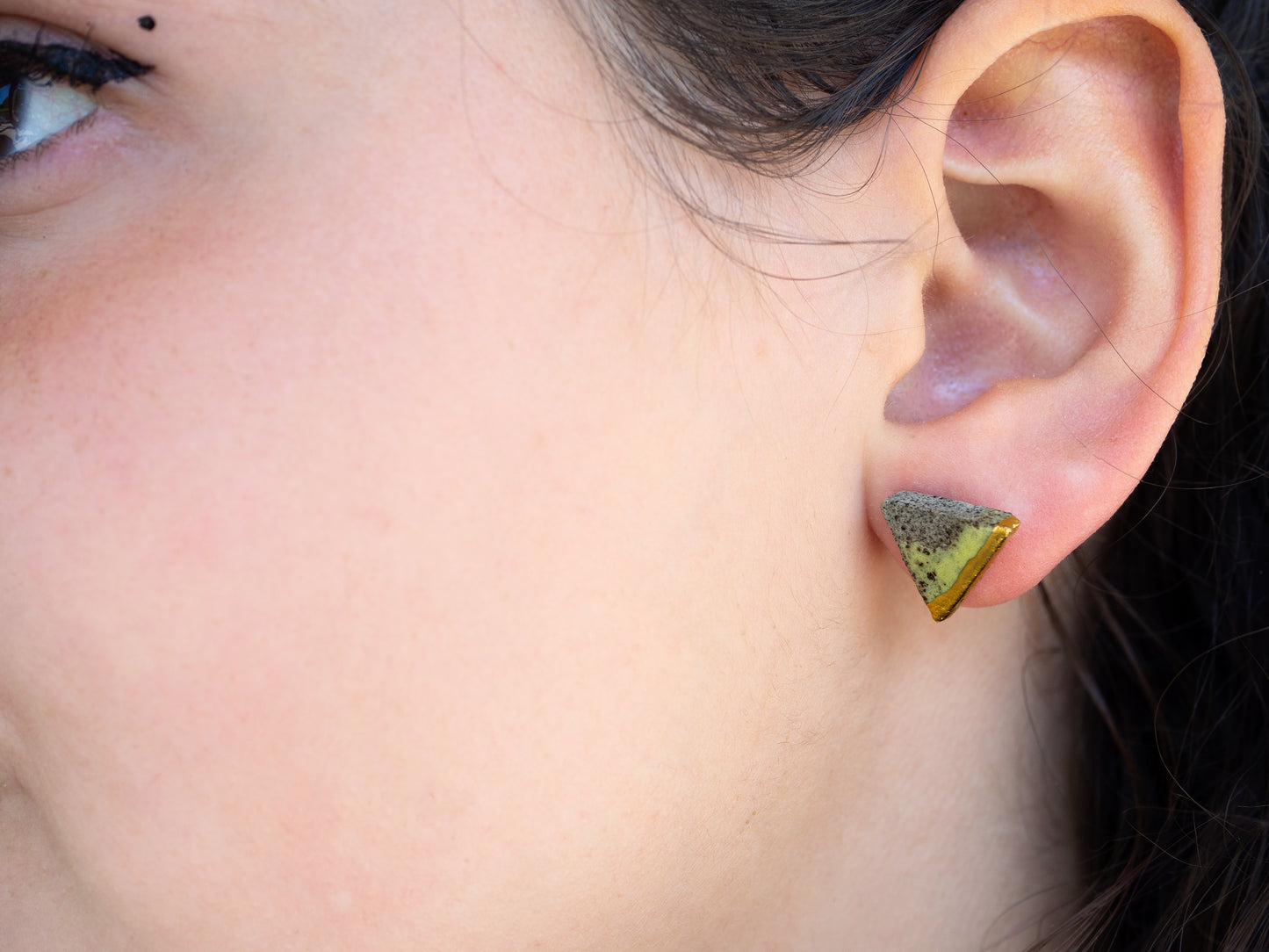 Sankaku Triangle Gold plated  Grey Clay Earrings