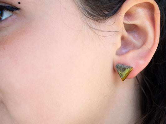 Sankaku Triangle Gold plated  Grey Clay Earrings