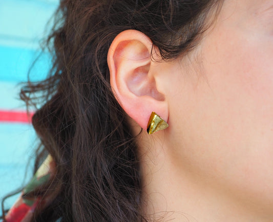 Sankaku Triangle Gold plated Yellow Clay Earrings